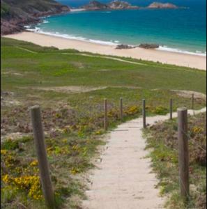 a path leading to a beach with a fence at Gîte Le Chemin du Cap in Plévenon +6 photos