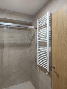 a bathroom with a shower with a glass door at Apartamentos Arredondo in Arredondo +96 photos