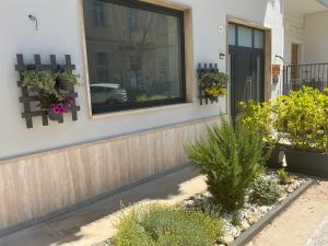 a front door of a house with a window and plants at Lucia's House - Relax nel cuore del Salento in Lequile