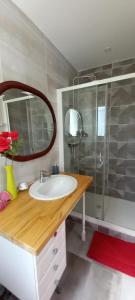 a bathroom with a sink and a mirror and a shower at Villa Do Sol Chambre d'Hôtes "Les Pins" in Arcachon