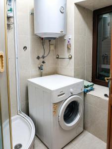 a bathroom with a washing machine and a toilet at Native Apartments in Budva