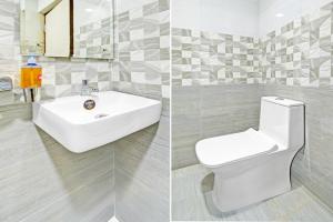 two pictures of a bathroom with a toilet and a sink at Hotel GREEN LEAF in Hyderabad