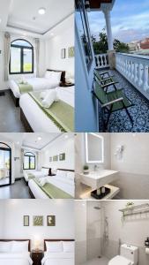 a collage of four pictures of a hotel room at Amelia House - Boutique Hotel in Khu Chi Lăng