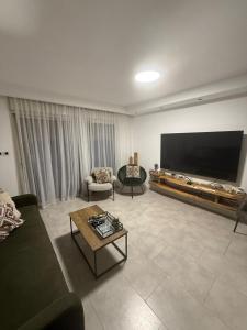 a living room with a large flat screen tv at סוויטת לה פלמורה in Eilat