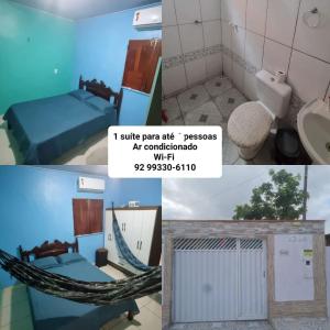 a collage of photos of a room with a hammock at Casapalmares in Parintins