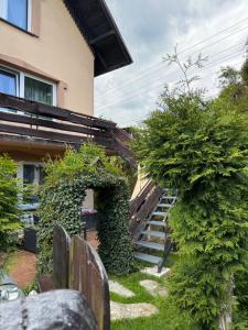 a stairway leading to a building with ivy at Pokoje Przy Szlaku Agroturystyka in Żabnica