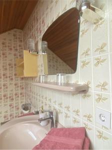 a bathroom with a sink and a mirror at Ferienwohnung Vogelsang in Undeloh