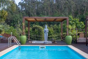 a statue in front of a pool with a fountain at Fulão Nature Living in Barcelos