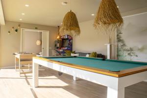 a living room with a pool table in it at Fulão Nature Living in Barcelos