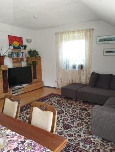 a living room with a couch and a tv at Ferienwohnung Lottstetten in Lottstetten