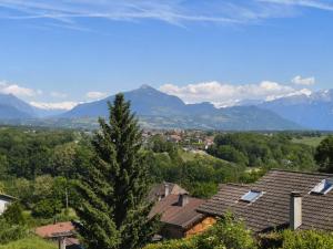 a tree in the foreground with mountains in the background at Ô Vive Studio in Monnetier-Mornex