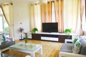 a living room with a couch and a tv at Villa Sealink S15 in Ấp Thiện Phước +18 photos