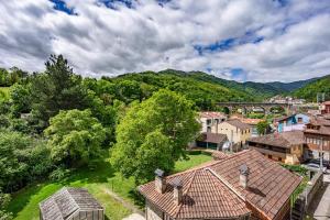 an aerial view of a small village with houses and trees at Trail House in Pola de Lena