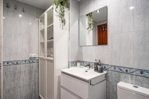 a bathroom with a sink and a mirror and a toilet at Trail House in Pola de Lena +32 photos