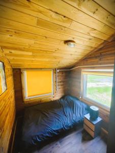 a small bed in a tiny house with a window at VerLema House 46 in Augustów +7 photos
