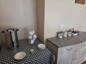 a kitchen with a coffee maker on a polka dot floor at Lilac Manor in Sligo +11 photos