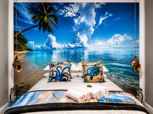 a bedroom with a view of the ocean at Hartbeespoort - El-Tsuri Guest Resort in Hartbeespoort