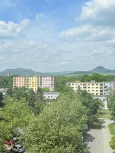 a view of a city with buildings and trees at Home place in Louny