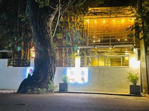 a building with a tree in front of it at night at Eightyseven guest and restaurant in Badulla