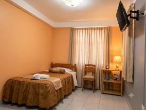 a hotel room with a bed and a television at MiHOSTAL ELIAS in Tacna