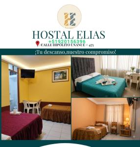 two pictures of a hotel room with two beds at MiHOSTAL ELIAS in Tacna