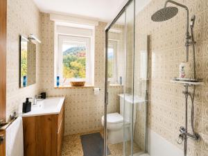 a bathroom with a shower and a toilet and a sink at Fantastico retiro rural en el corazon de Euskadi in Elgóibar +31 photos