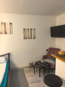 a small living room with a couch and a table at Skadarska in Pančevo
