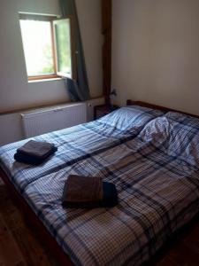 a bedroom with a bed with two towels on it at carpedieme in Horní Brusnice