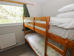 two bunk beds in a room with a window at Cabin No 13 - Salt and Fern Cabins in Port Talbot