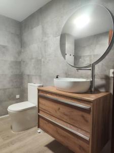 a bathroom with a sink and a mirror at Habitación dentro de la Muralla de Lugo 1.3 B in Lugo