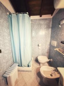 a bathroom with a shower and a toilet and a sink at alloggio turistico Castel di Salce in Viterbo