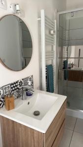 a bathroom with a sink and a mirror at Studio nature in Saran