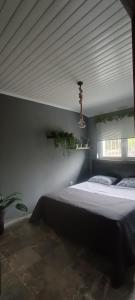 a bedroom with a large bed with a ceiling at Villa Eleonas in Makri
