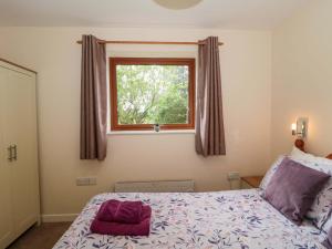 a bedroom with a bed and a window at Orchard Cottage in Ledbury