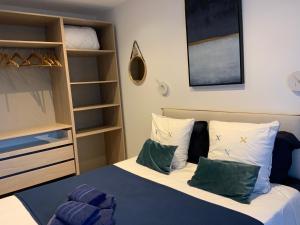 a bedroom with a bed with pillows and a closet at Un bon cocon privé climatisé chez l habitant in Valence