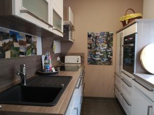 a kitchen with a sink and a counter top at Appartment Schlossblick in Wiesenthau