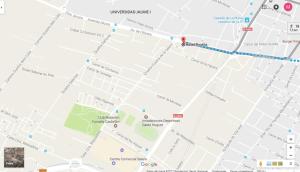 a map of a city with a blue trail at Hotel Rostits in Castellón de la Plana