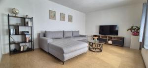 a living room with a couch and a television at Lem-Lux in Lemgo