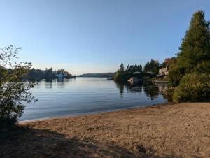 a view of a river with trees on the shore at Le rocher - St-Adolphe in Saint Adolphe D'Howard