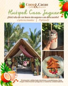a collage of photos of a restaurant with a menu and food at Casa Jaguar Hotel Boutique & Galería in Acapulco