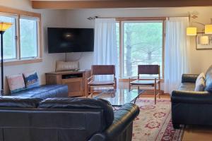 a living room with a couch and a table and chairs at Hal-Sea-On House in Glen Arbor