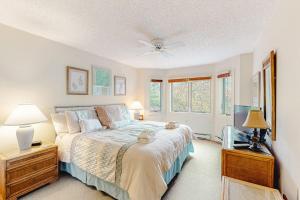 a bedroom with a large bed and a television at South Beach 53 in Glen Arbor +10 photos