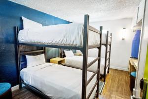 two bunk beds in a room with a blue wall at Downtowner Boutique Hotel in Las Vegas +35 photos
