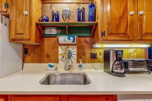 a kitchen counter with a sink and a coffee maker at Cozy Island Cabin in Edgartown +16 photos