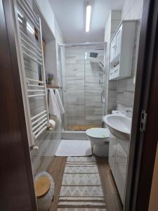a bathroom with a shower and a toilet and a sink at Studio Veronica - Ultracentral, langa Tomis Mall, Self Check-in, Free Parking, Fast WiFi, 10 min Plaja Modern in Constanţa +16 photos