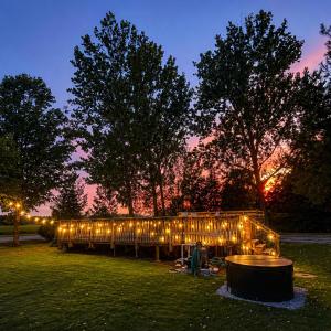 a long line of lights in a park at night at South Shore Suites in Bayfield