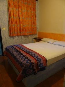 a bedroom with a bed with a blanket on it at Hotel Rio in Xalapa