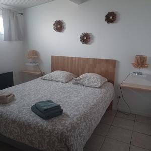 a bedroom with a bed and a sink and a tub at Chez Isa et JP in Soulac-sur-Mer