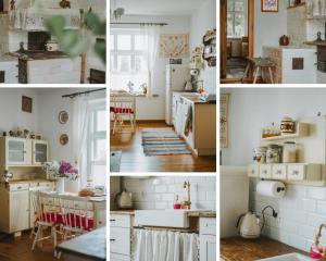 a collage of photos of a kitchen and a house at Chata w Kamieniu in Kamień