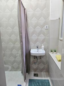 a bathroom with a sink and a shower at Cricket 2 Hostel in Belgrade +20 photos